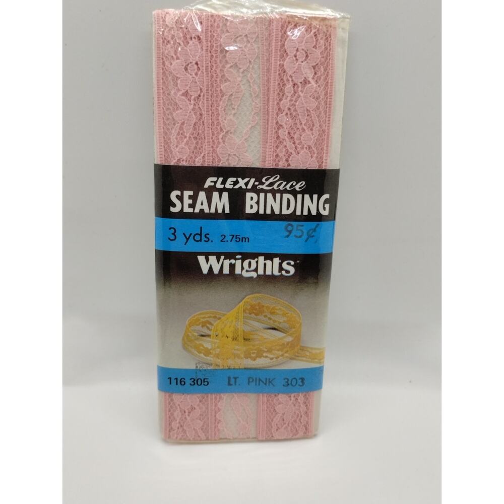 Wrights Seam Binding Flexi-Lace 3 Yds 116 305 - Lt Pink 303 - Sewing Vintage
